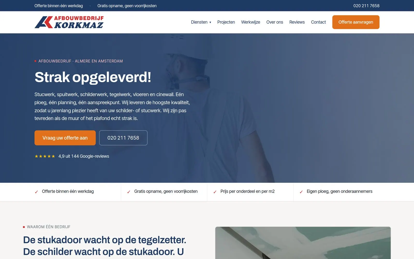 De nieuwe homepage van Afbouwbedrijf Korkmaz