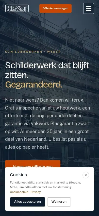 heystschilderwerken.nl op een telefoon
