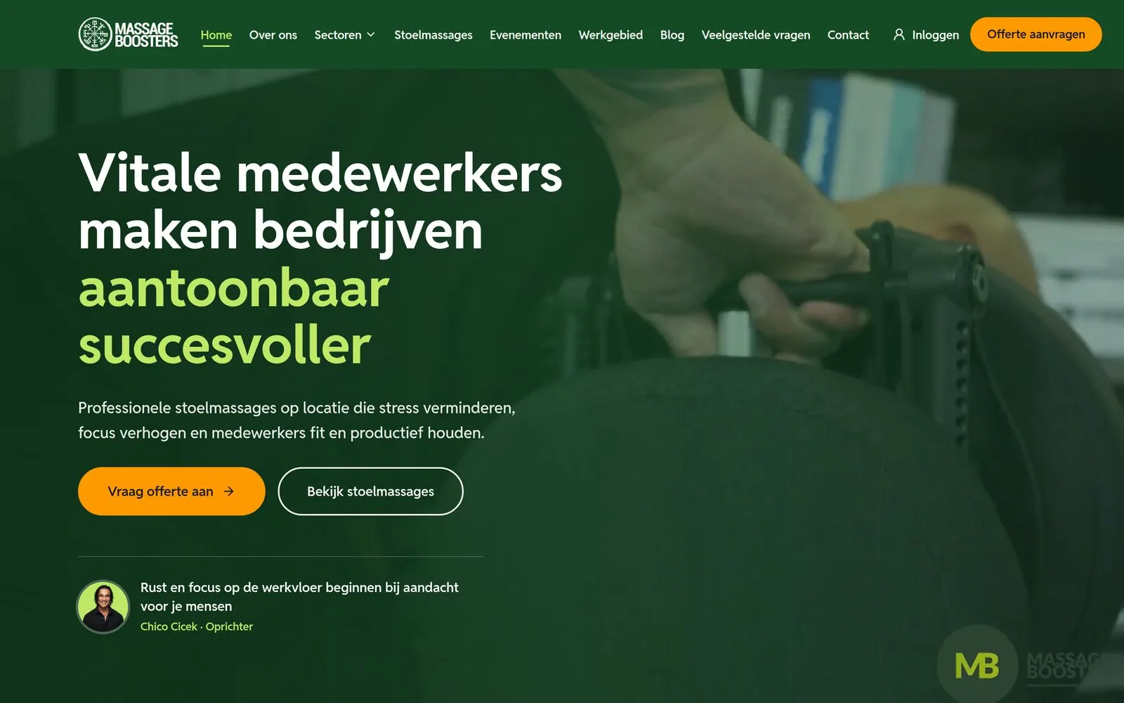 De nieuwe homepage van Massage Boosters