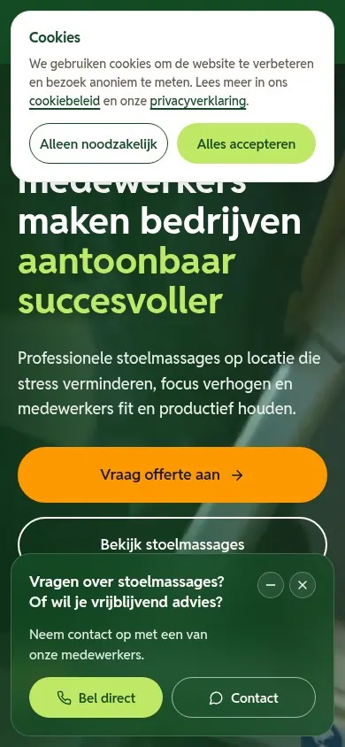 De nieuwe site van Massage Boosters op een telefoon