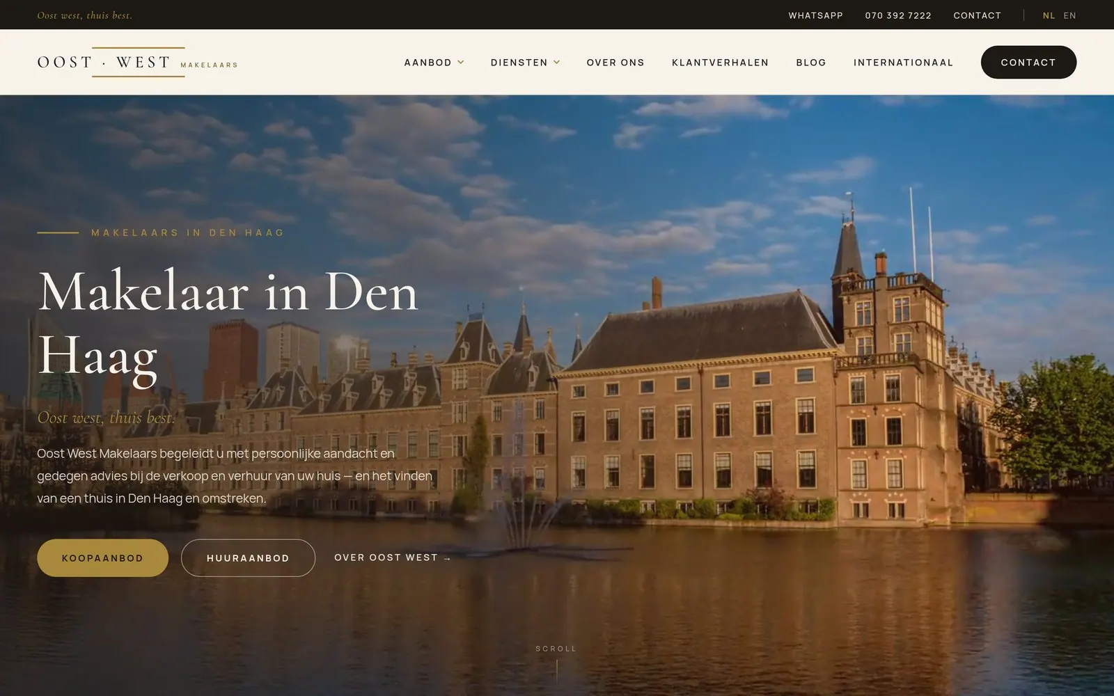 De homepage van oostwestmakelaars.nl