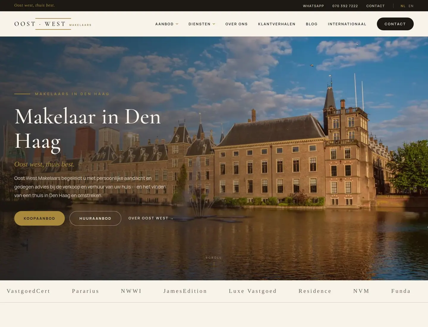 Een pagina van oostwestmakelaars.nl