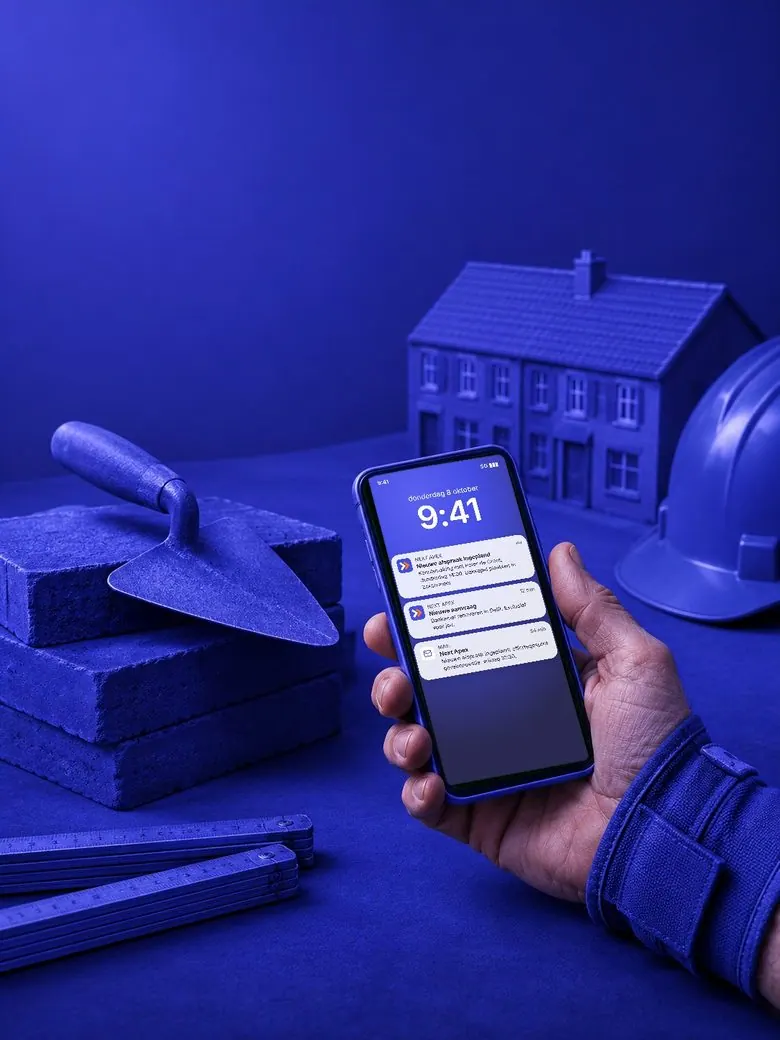 Telefoon met meldingen van Next Apex over nieuwe aanvragen en afspraken